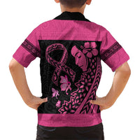 Breast Cancer Awareness Kid Hawaiian Shirt Think Pink Polynesian Ribbon and Butterfly