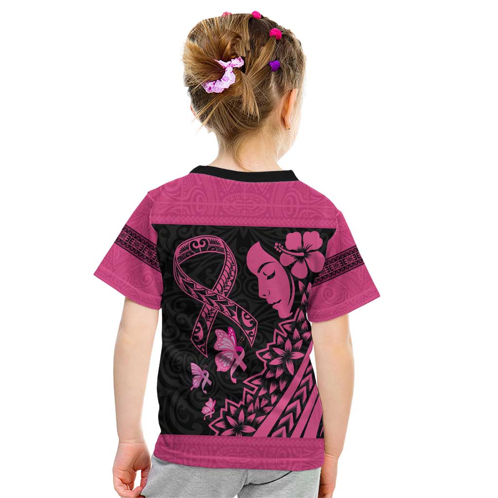 Breast Cancer Awareness Kid T Shirt Think Pink Polynesian Ribbon and Butterfly