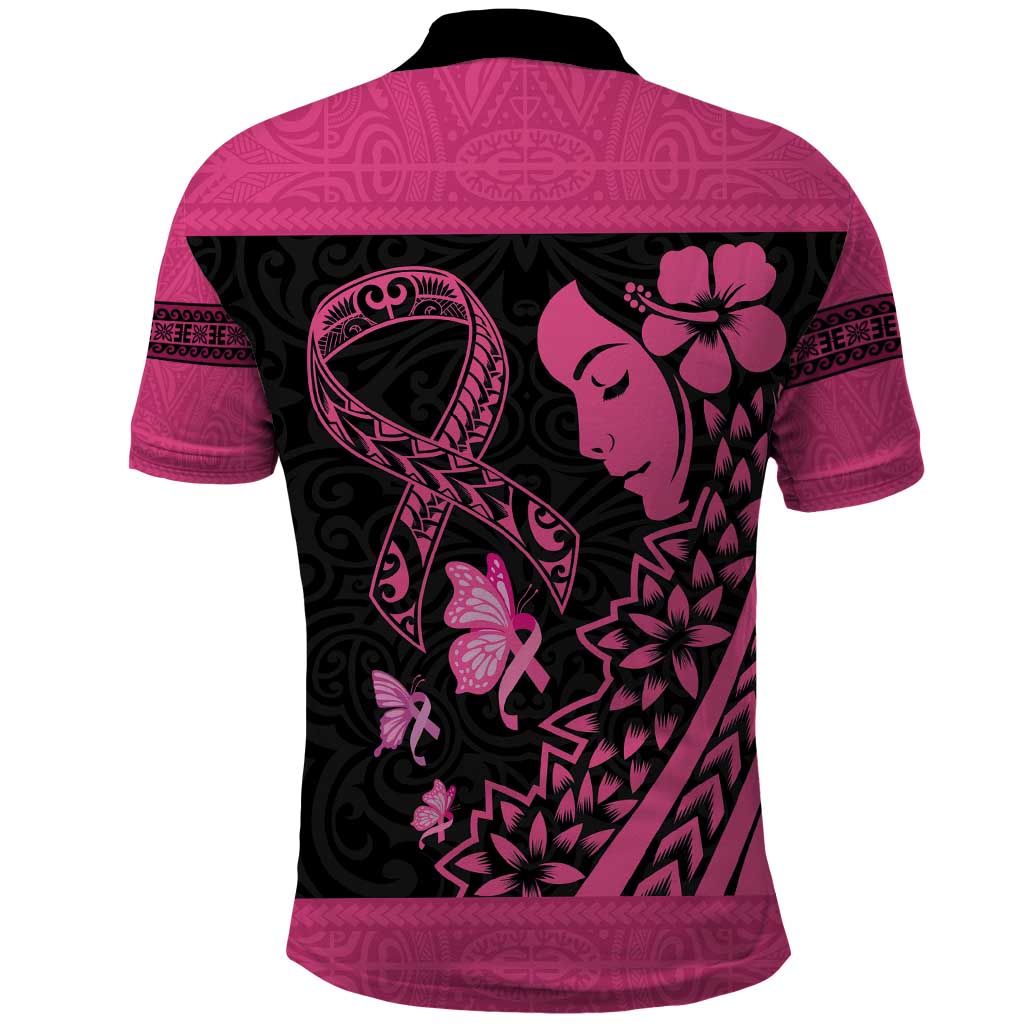 Breast Cancer Awareness Polo Shirt Think Pink Polynesian Ribbon and Butterfly