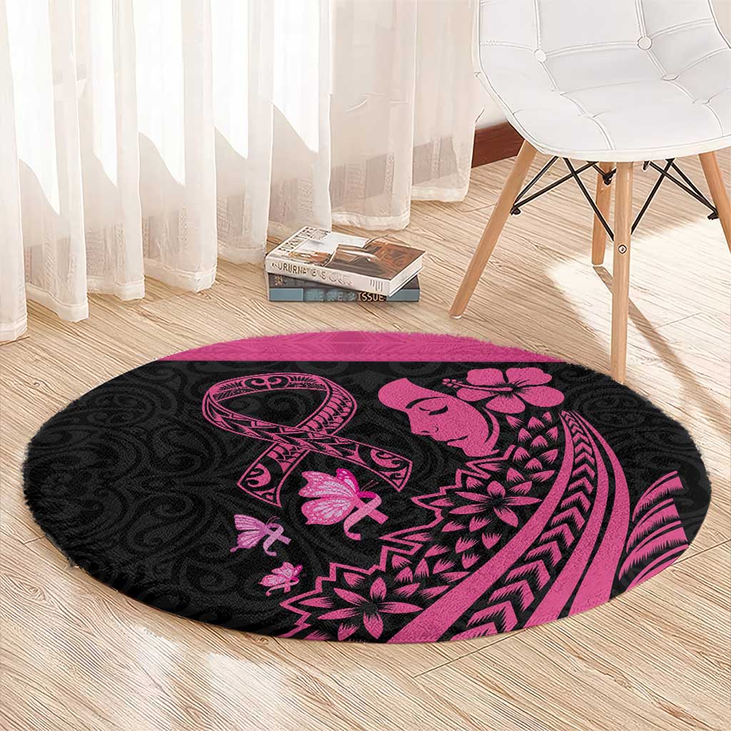 Breast Cancer Awareness Round Carpet Think Pink Polynesian Ribbon and Butterfly