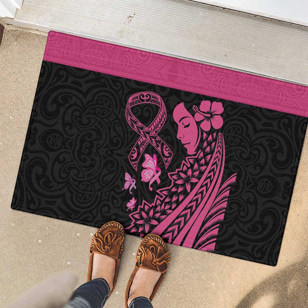 Breast Cancer Awareness Rubber Doormat Think Pink Polynesian Ribbon and Butterfly