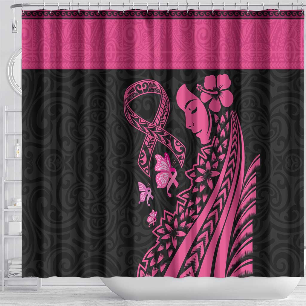 Breast Cancer Awareness Shower Curtain Think Pink Polynesian Ribbon and Butterfly