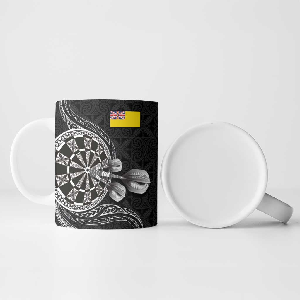 Personalised Niue Darts Masters Ceramic Mug Tribal Hiapo Dartboard - Polynesian Pride