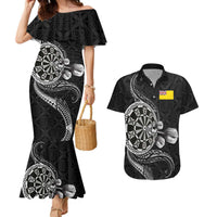 Personalised Niue Darts Masters Couples Matching Mermaid Dress and Hawaiian Shirt Tribal Hiapo Dartboard LT03 Black - Polynesian Pride