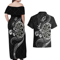 Personalised Niue Darts Masters Couples Matching Off Shoulder Maxi Dress and Hawaiian Shirt Tribal Hiapo Dartboard LT03 - Polynesian Pride