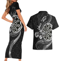 Personalised Niue Darts Masters Couples Matching Short Sleeve Bodycon Dress and Hawaiian Shirt Tribal Hiapo Dartboard LT03 - Polynesian Pride