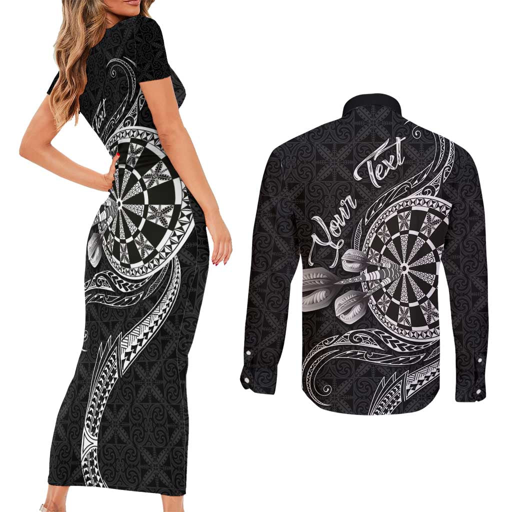 Personalised Niue Darts Masters Couples Matching Short Sleeve Bodycon Dress and Long Sleeve Button Shirt Tribal Hiapo Dartboard LT03 - Polynesian Pride
