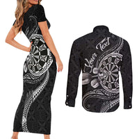 Personalised Niue Darts Masters Couples Matching Short Sleeve Bodycon Dress and Long Sleeve Button Shirt Tribal Hiapo Dartboard LT03 - Polynesian Pride