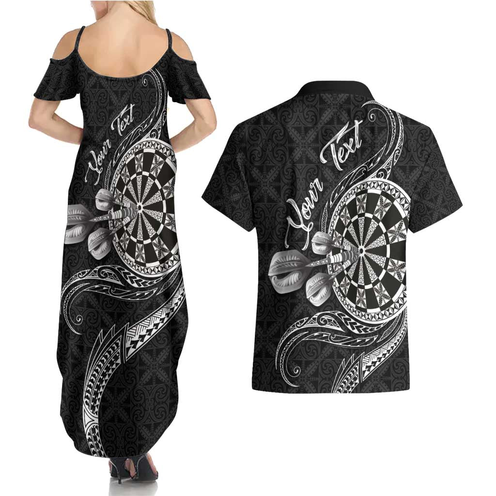 Personalised Niue Darts Masters Couples Matching Summer Maxi Dress and Hawaiian Shirt Tribal Hiapo Dartboard LT03 - Polynesian Pride