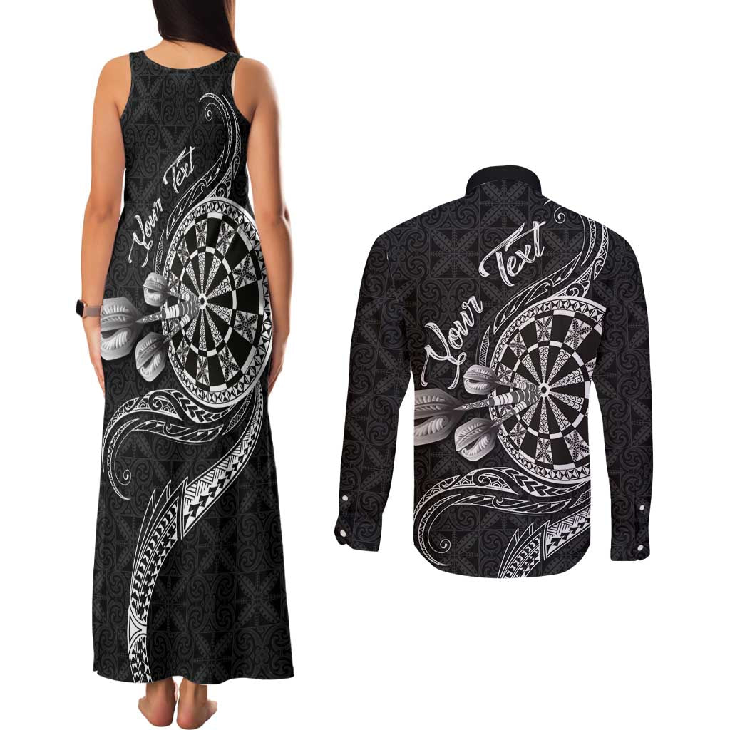 Personalised Niue Darts Masters Couples Matching Tank Maxi Dress and Long Sleeve Button Shirt Tribal Hiapo Dartboard LT03 - Polynesian Pride