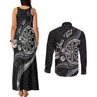 Personalised Niue Darts Masters Couples Matching Tank Maxi Dress and Long Sleeve Button Shirt Tribal Hiapo Dartboard LT03 - Polynesian Pride