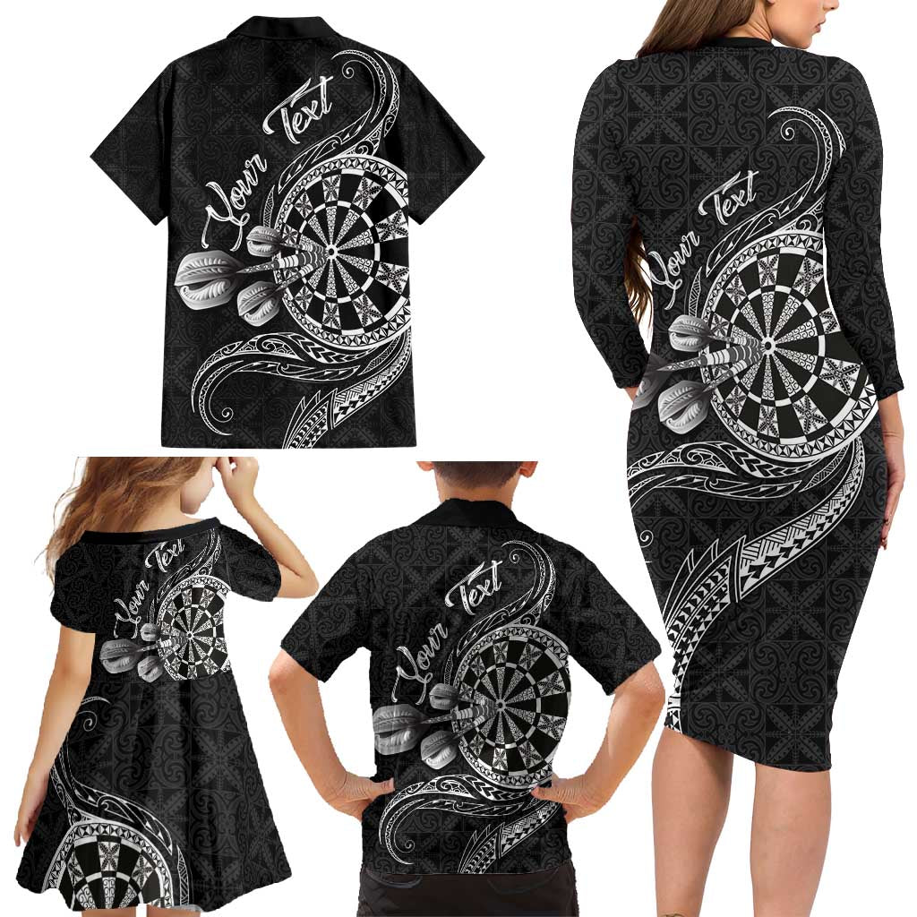 Personalised Niue Darts Masters Family Matching Long Sleeve Bodycon Dress and Hawaiian Shirt Tribal Hiapo Dartboard LT03 - Polynesian Pride