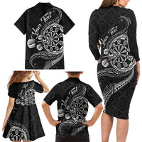 Personalised Niue Darts Masters Family Matching Long Sleeve Bodycon Dress and Hawaiian Shirt Tribal Hiapo Dartboard LT03 - Polynesian Pride