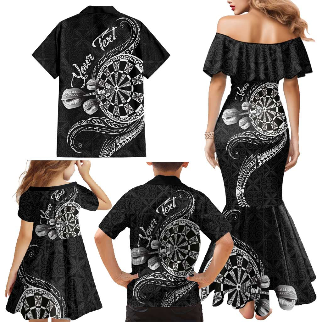 Personalised Niue Darts Masters Family Matching Mermaid Dress and Hawaiian Shirt Tribal Hiapo Dartboard LT03 - Polynesian Pride