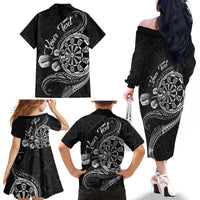 Personalised Niue Darts Masters Family Matching Off The Shoulder Long Sleeve Dress and Hawaiian Shirt Tribal Hiapo Dartboard LT03 - Polynesian Pride