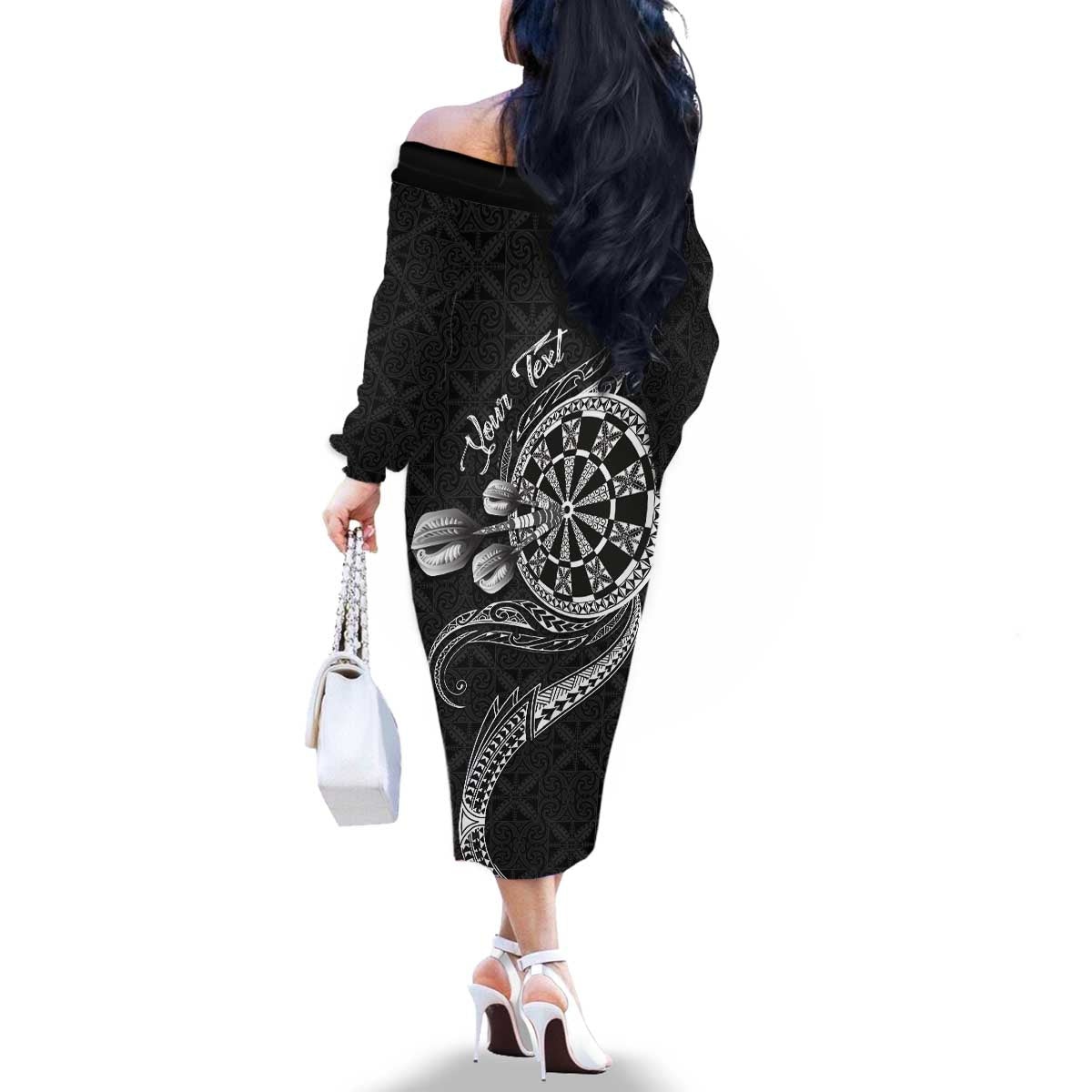 Personalised Niue Darts Masters Family Matching Off The Shoulder Long Sleeve Dress and Hawaiian Shirt Tribal Hiapo Dartboard LT03 - Polynesian Pride