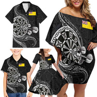 Personalised Niue Darts Masters Family Matching Off Shoulder Short Dress and Hawaiian Shirt Tribal Hiapo Dartboard LT03 - Polynesian Pride