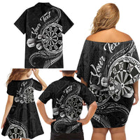 Personalised Niue Darts Masters Family Matching Off Shoulder Short Dress and Hawaiian Shirt Tribal Hiapo Dartboard LT03 - Polynesian Pride