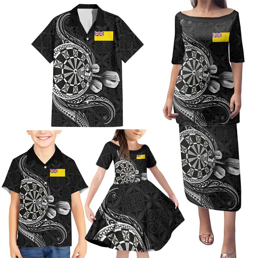 Personalised Niue Darts Masters Family Matching Puletasi and Hawaiian Shirt Tribal Hiapo Dartboard LT03 - Polynesian Pride