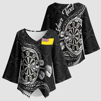 Personalised Niue Darts Masters Kimono Sleeve Blouse Tribal Hiapo Dartboard - Polynesian Pride