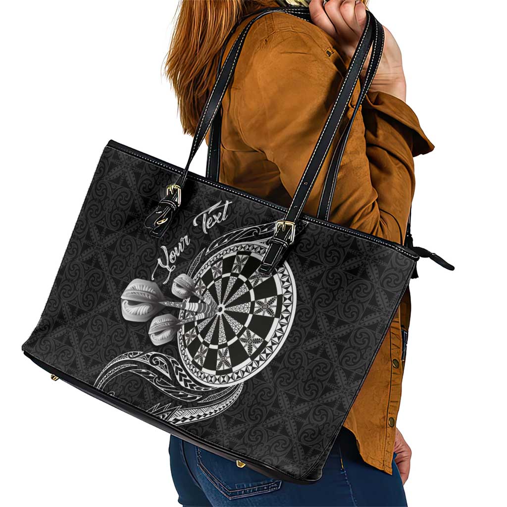 Personalised Niue Darts Masters Leather Tote Bag Tribal Hiapo Dartboard - Polynesian Pride