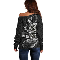 Personalised Niue Darts Masters Off Shoulder Sweater Tribal Hiapo Dartboard - Polynesian Pride