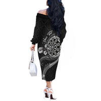 Personalised Niue Darts Masters Off The Shoulder Long Sleeve Dress Tribal Hiapo Dartboard - Polynesian Pride
