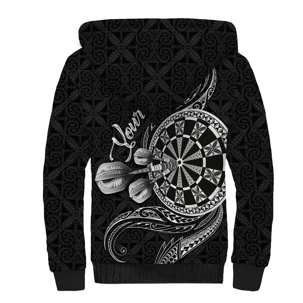 Personalised Niue Darts Masters Sherpa Hoodie Tribal Hiapo Dartboard - Polynesian Pride