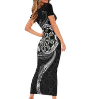 Personalised Niue Darts Masters Short Sleeve Bodycon Dress Tribal Hiapo Dartboard - Polynesian Pride