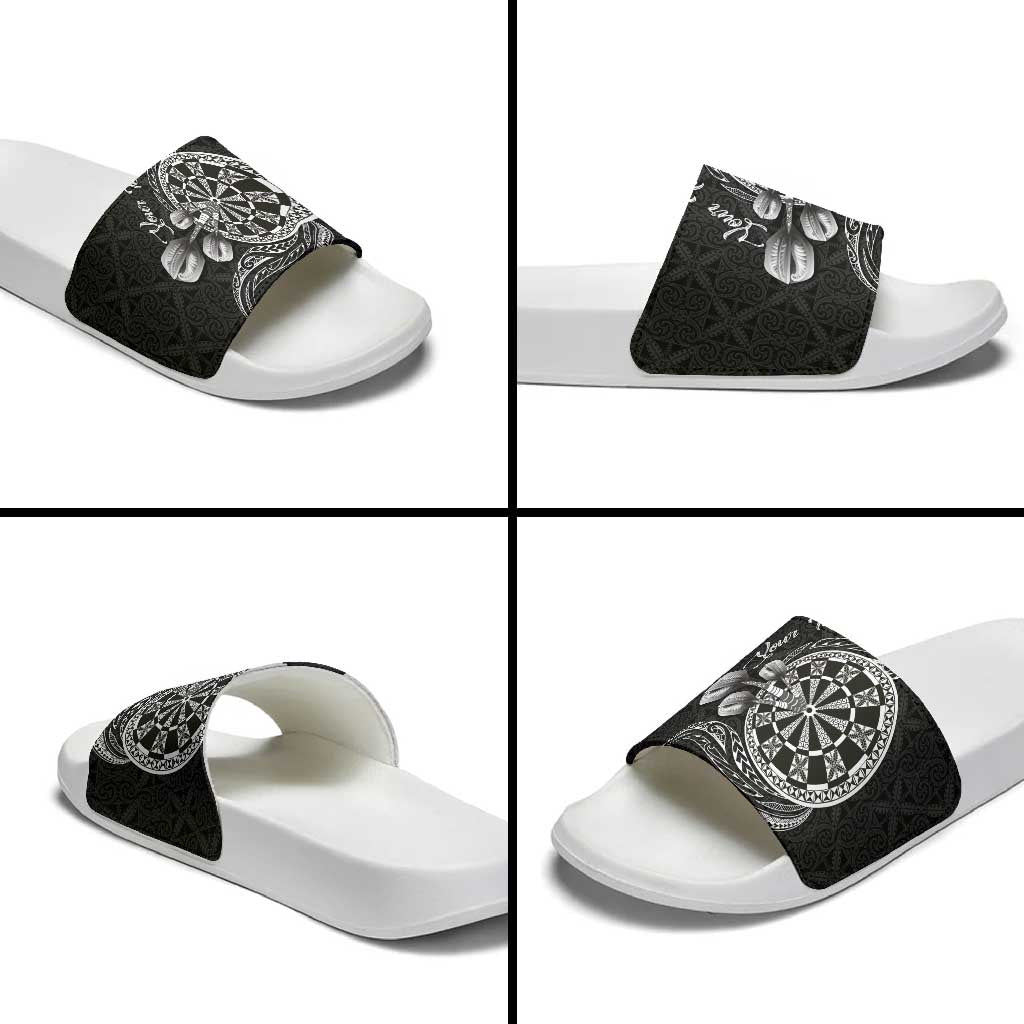 Personalised Niue Darts Masters Slide Sandals Tribal Hiapo Dartboard - Polynesian Pride