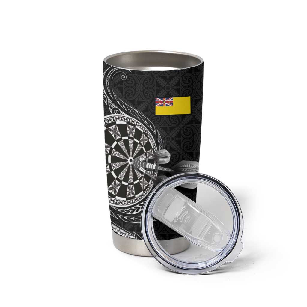 Personalised Niue Darts Masters Tumbler Cup Tribal Hiapo Dartboard - Polynesian Pride
