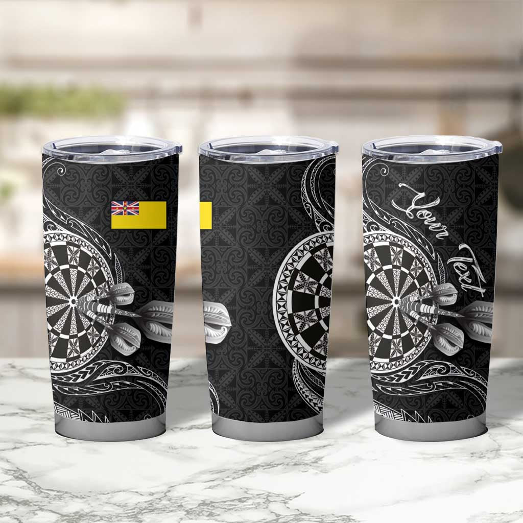 Personalised Niue Darts Masters Tumbler Cup Tribal Hiapo Dartboard - Polynesian Pride