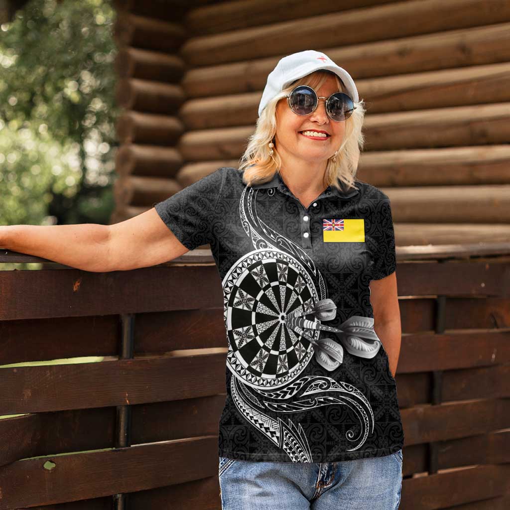 Personalised Niue Darts Masters Women Polo Shirt Tribal Hiapo Dartboard - Polynesian Pride