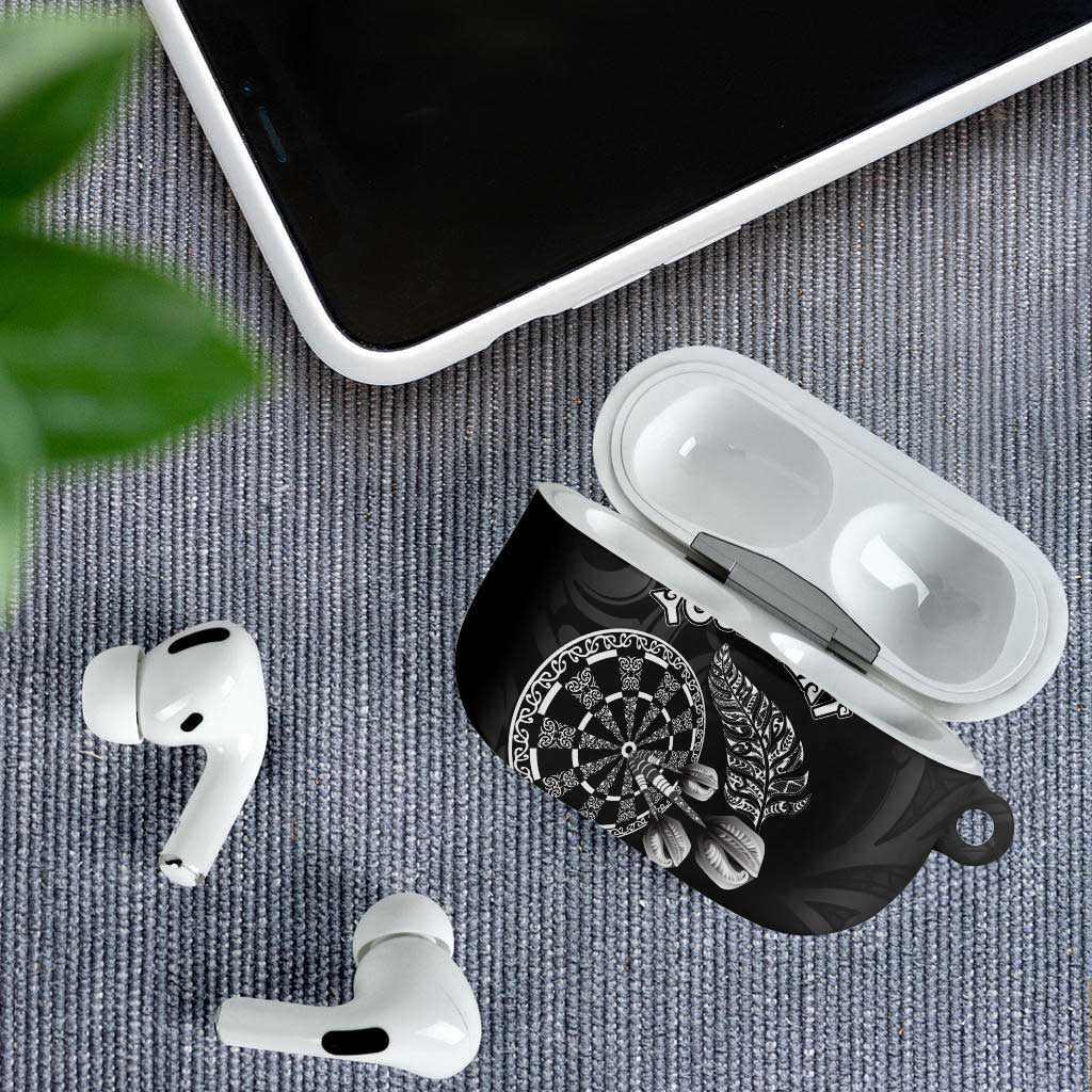 Personalised New Zealand Aotearoa Darts Masters AirPods Case Tribal Silver Fern and Ta Moko Dartboard LT03 - Polynesian Pride
