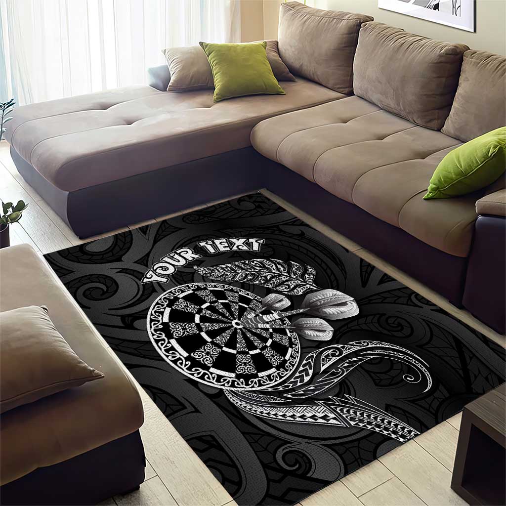 Personalised New Zealand Aotearoa Darts Masters Area Rug Tribal Silver Fern and Ta Moko Dartboard - Polynesian Pride