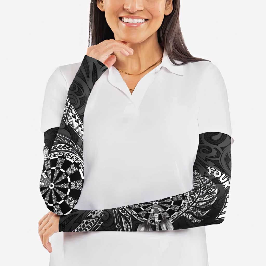 Personalised New Zealand Aotearoa Darts Masters Arm Sleeves Tribal Silver Fern and Ta Moko Dartboard LT03 - Polynesian Pride