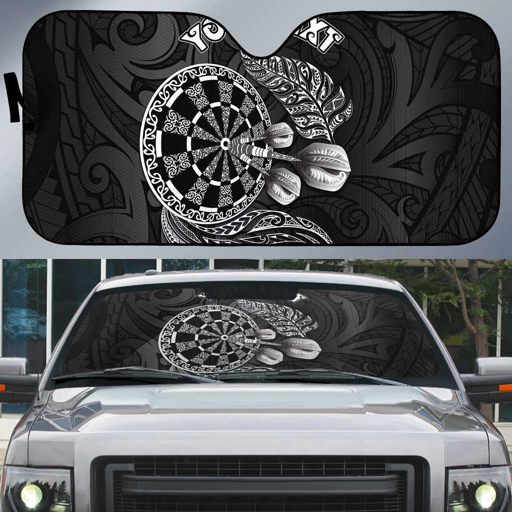 Personalised New Zealand Aotearoa Darts Masters Auto Sun Shade Tribal Silver Fern and Ta Moko Dartboard LT03 Black - Polynesian Pride