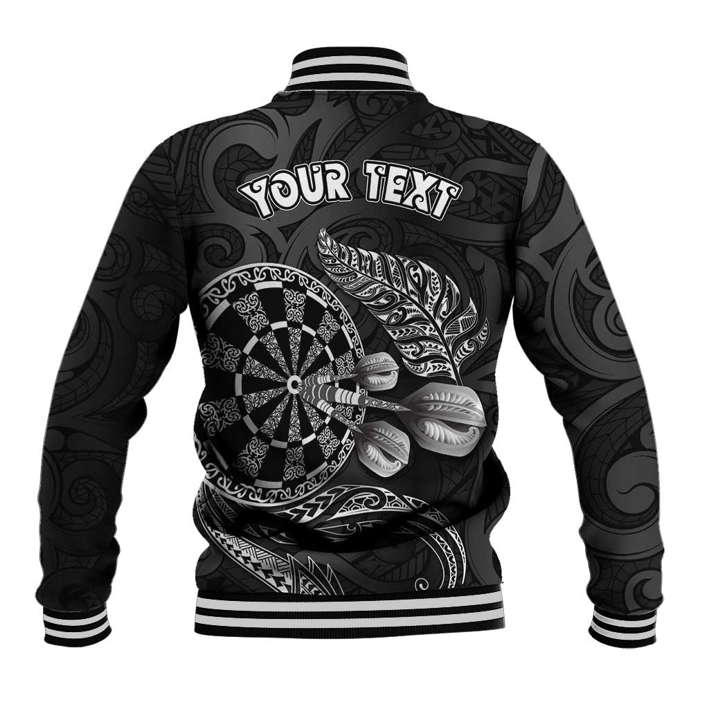 Personalised New Zealand Aotearoa Darts Masters Baseball Jacket Tribal Silver Fern and Ta Moko Dartboard LT03 - Polynesian Pride