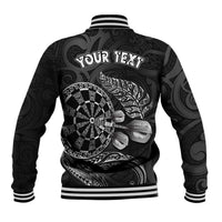 Personalised New Zealand Aotearoa Darts Masters Baseball Jacket Tribal Silver Fern and Ta Moko Dartboard LT03 - Polynesian Pride