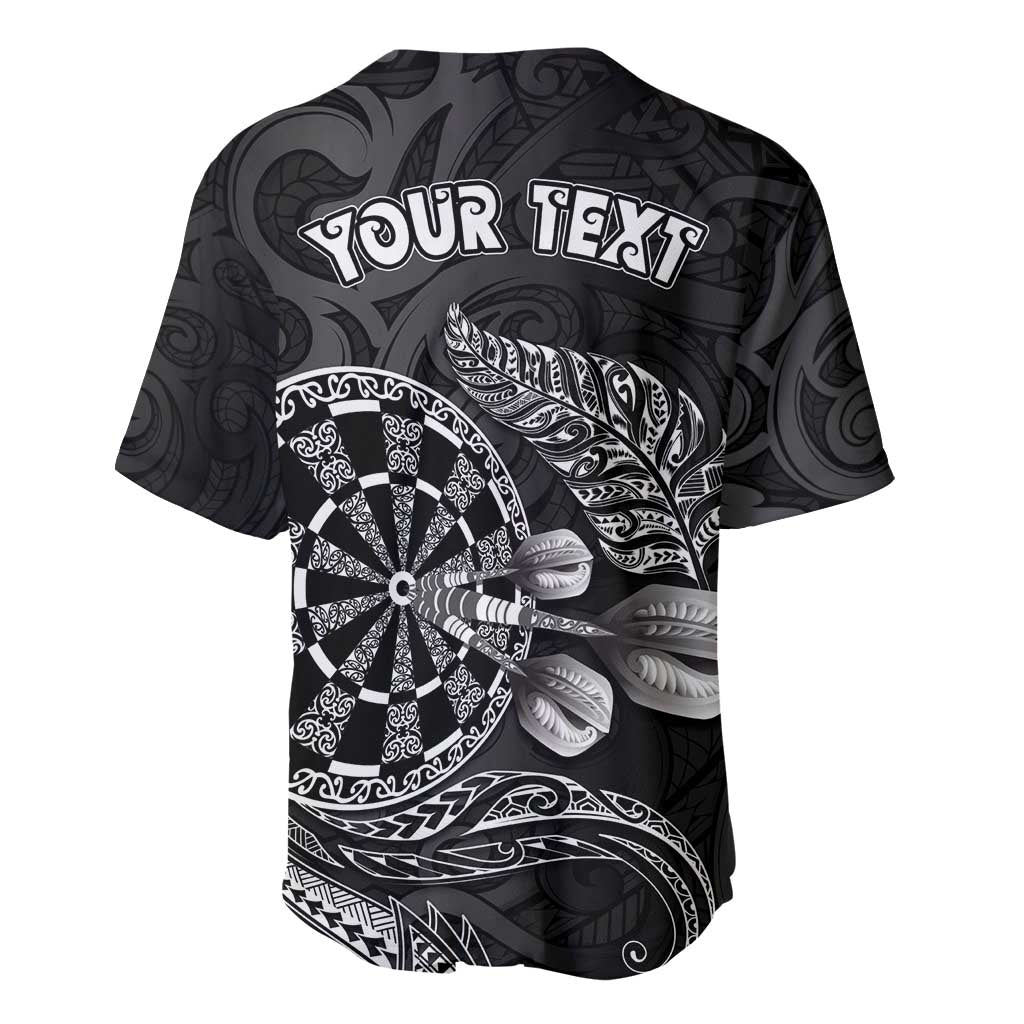 Personalised New Zealand Aotearoa Darts Masters Baseball Jersey Tribal Silver Fern and Ta Moko Dartboard LT03 - Polynesian Pride