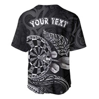 Personalised New Zealand Aotearoa Darts Masters Baseball Jersey Tribal Silver Fern and Ta Moko Dartboard LT03 - Polynesian Pride