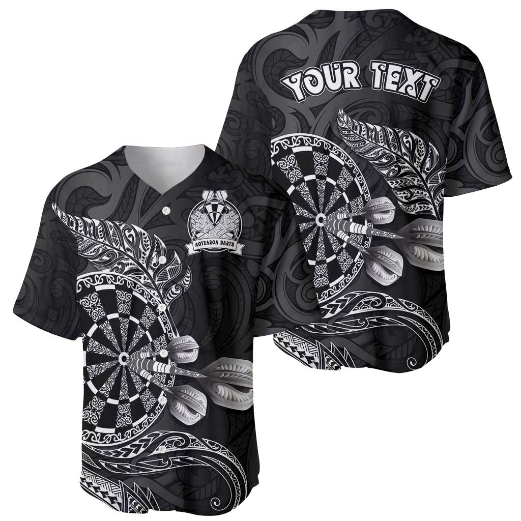Personalised New Zealand Aotearoa Darts Masters Baseball Jersey Tribal Silver Fern and Ta Moko Dartboard LT03 - Polynesian Pride