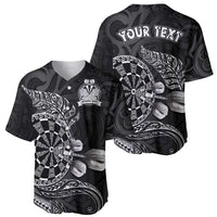 Personalised New Zealand Aotearoa Darts Masters Baseball Jersey Tribal Silver Fern and Ta Moko Dartboard LT03 - Polynesian Pride