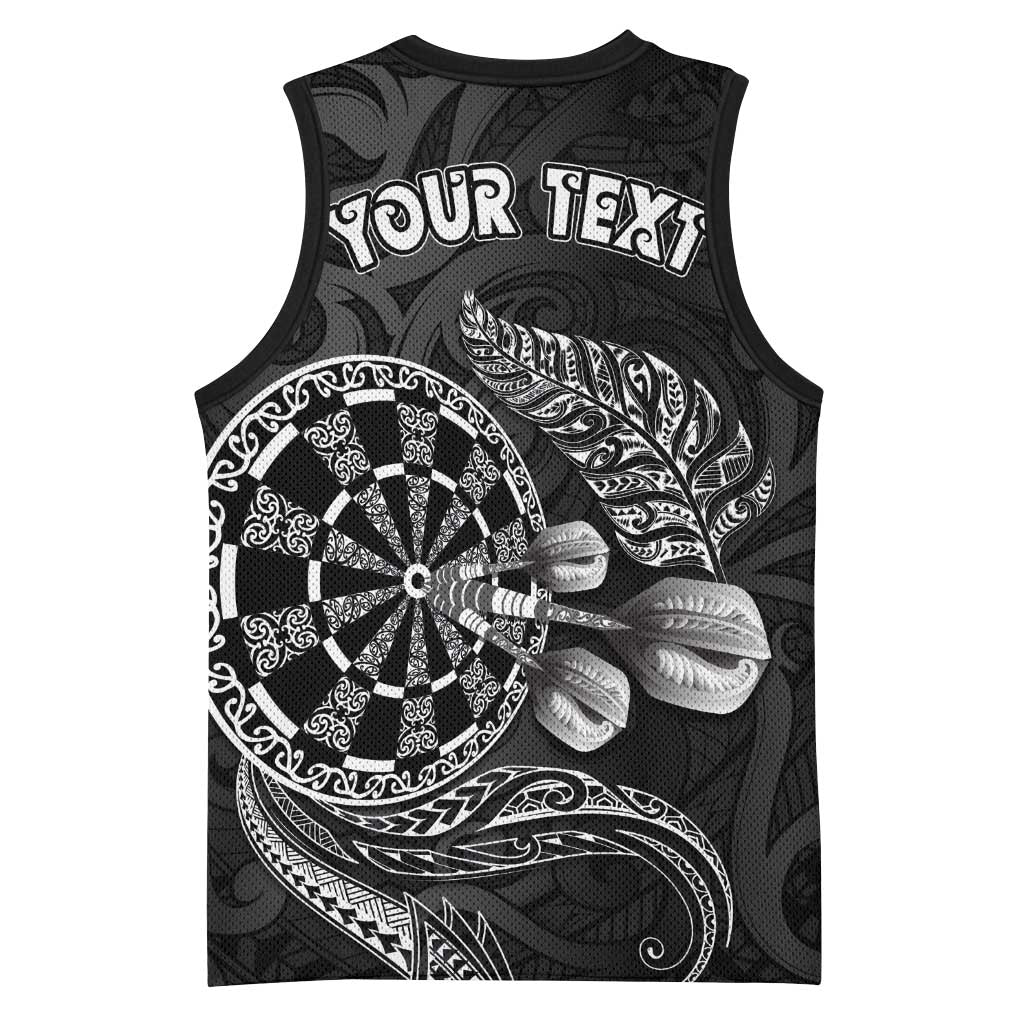 Personalised New Zealand Aotearoa Darts Masters Basketball Jersey Tribal Silver Fern and Ta Moko Dartboard LT03 - Polynesian Pride