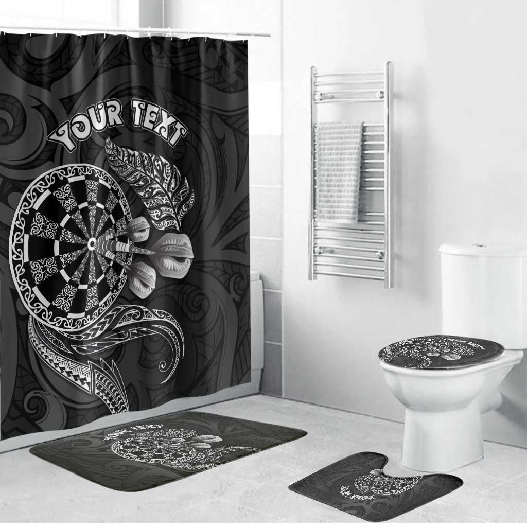 Personalised New Zealand Aotearoa Darts Masters Bathroom Set Tribal Silver Fern and Ta Moko Dartboard LT03 Bathroom Set (4 pcs) Black - Polynesian Pride