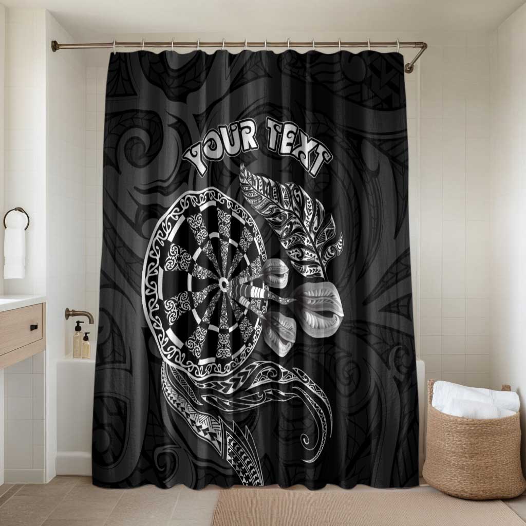 Personalised New Zealand Aotearoa Darts Masters Bathroom Set Tribal Silver Fern and Ta Moko Dartboard LT03 Shower Curtain Only Black - Polynesian Pride