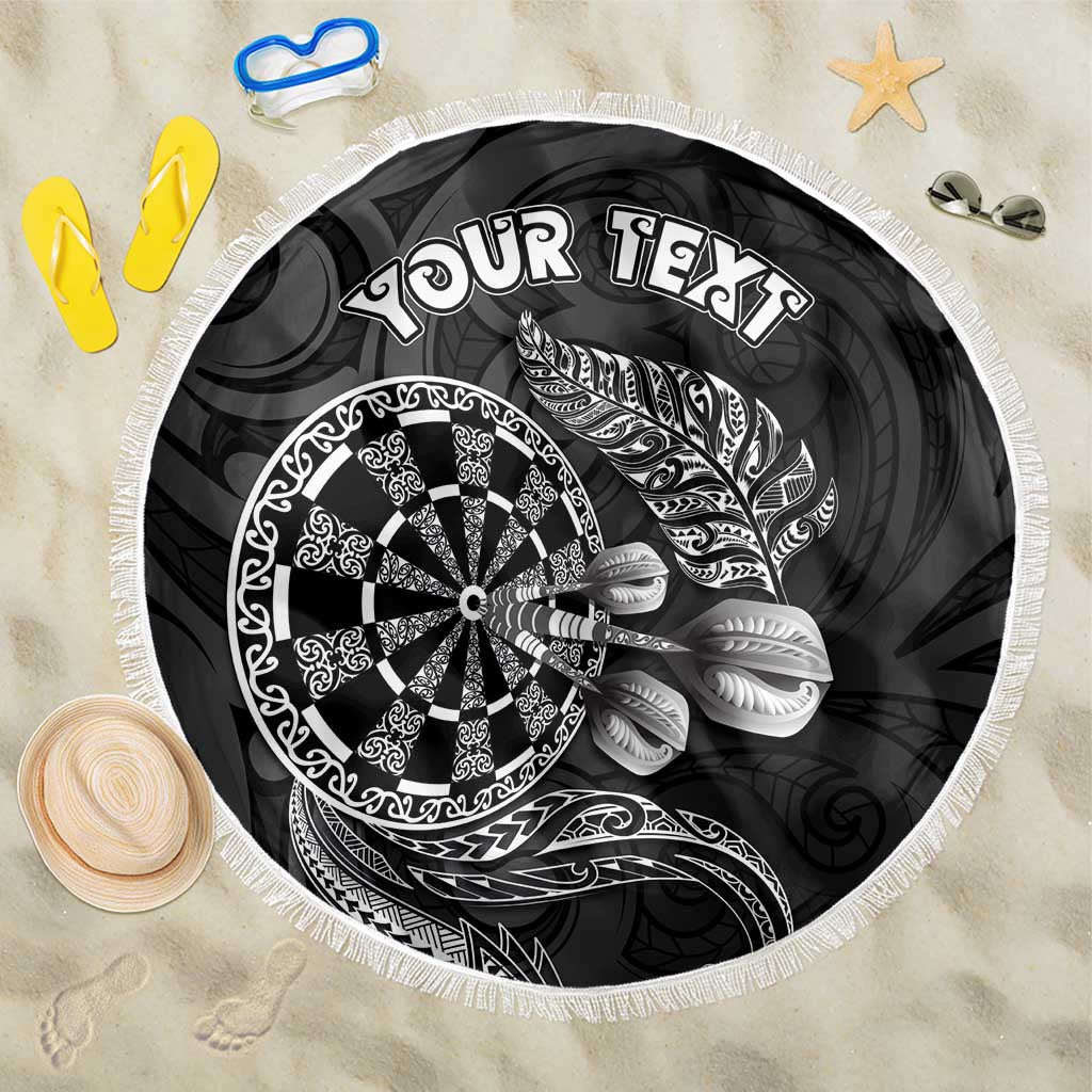 Personalised New Zealand Aotearoa Darts Masters Beach Blanket Tribal Silver Fern and Ta Moko Dartboard LT03 One Size 150cm Black - Polynesian Pride