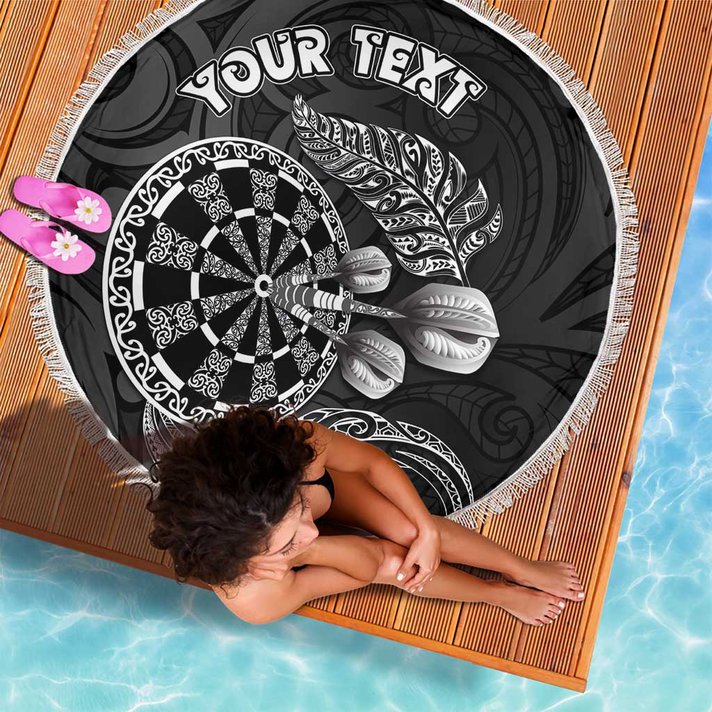 Personalised New Zealand Aotearoa Darts Masters Beach Blanket Tribal Silver Fern and Ta Moko Dartboard LT03 - Polynesian Pride