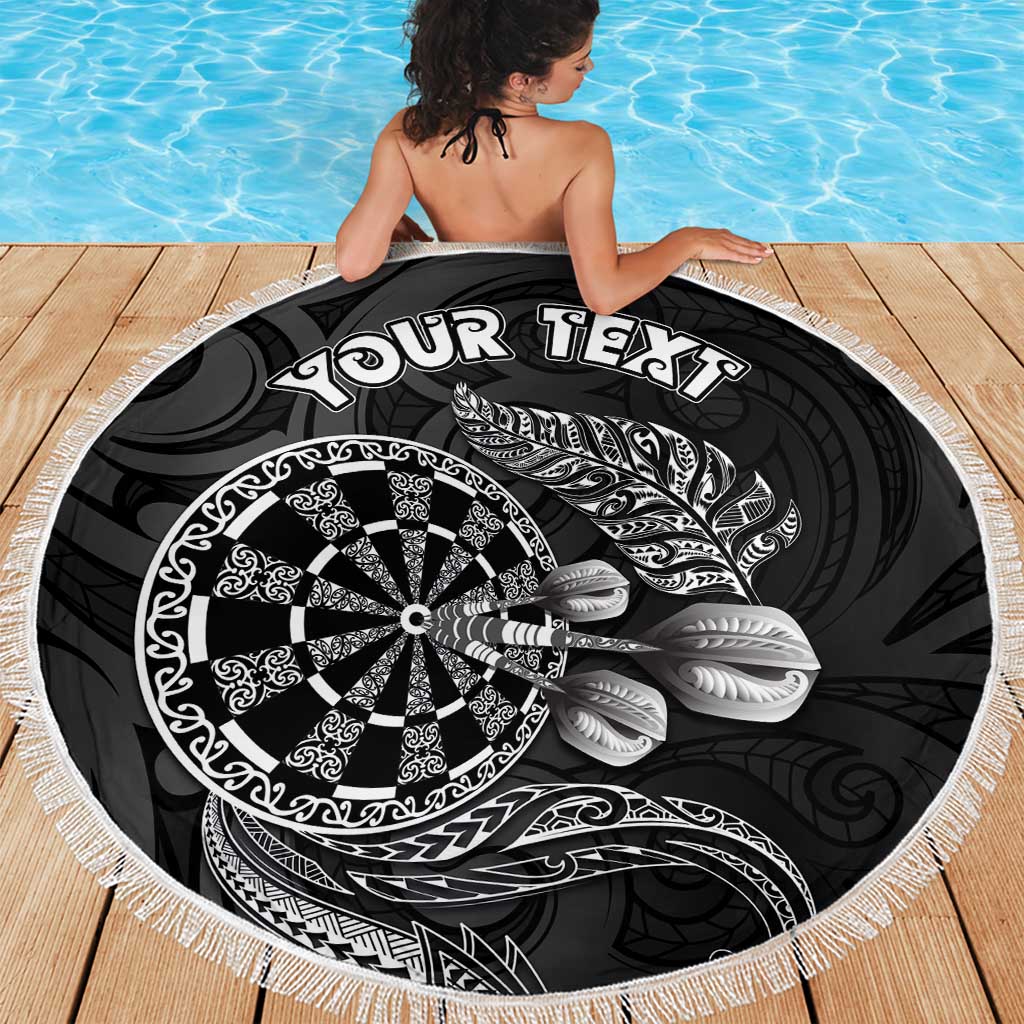 Personalised New Zealand Aotearoa Darts Masters Beach Blanket Tribal Silver Fern and Ta Moko Dartboard LT03 - Polynesian Pride