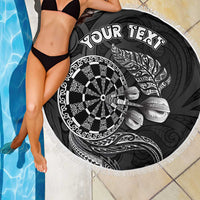 Personalised New Zealand Aotearoa Darts Masters Beach Blanket Tribal Silver Fern and Ta Moko Dartboard LT03 - Polynesian Pride